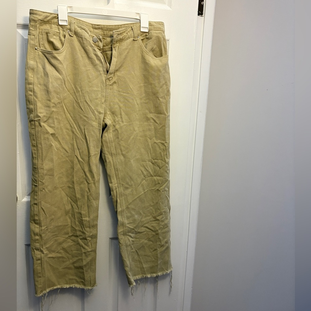 Tan Corduroy Frayed Hem Pants